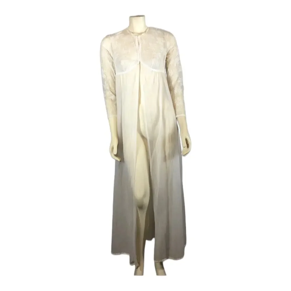 Vintage 60s Vanity Fair Chiffon Lace Tricot Sheer Peignoir Robe size 30 XS